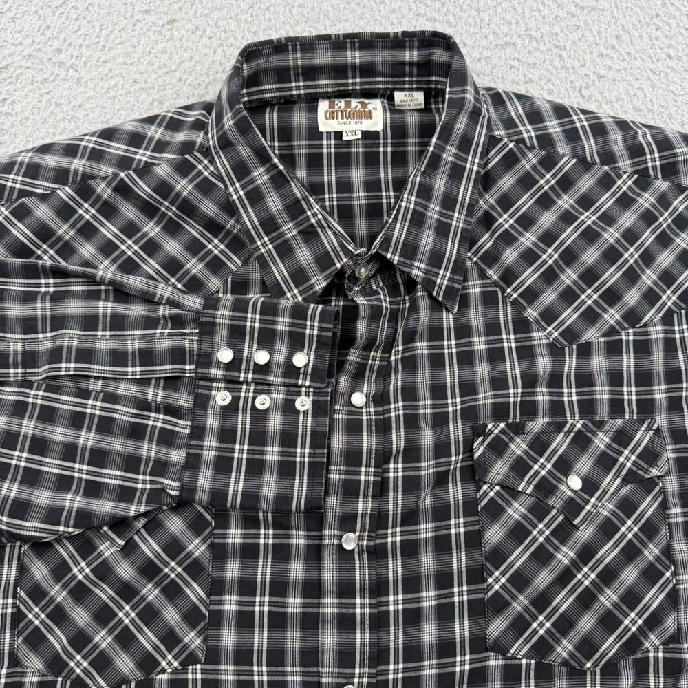 Ely Cattleman Western Shirt Mens XXL Black Plaid Pearl Snap Long Sleeve Yoke